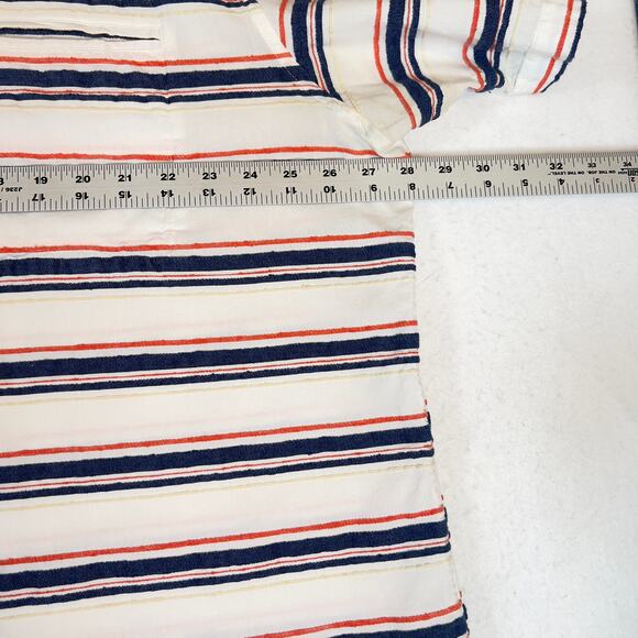 Orvis Button Shirt Men's XXL White Blue Orange Stripe Short Sleeve Linen Feel - Picture 6 of 12